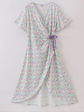 Floral Wrap Dress with Purple Tie - Women’s